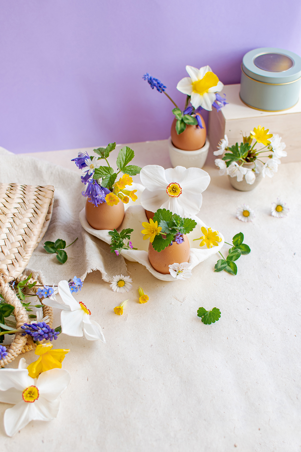 centre de table naturel et printanier en porcelaine froide pour paques diy
